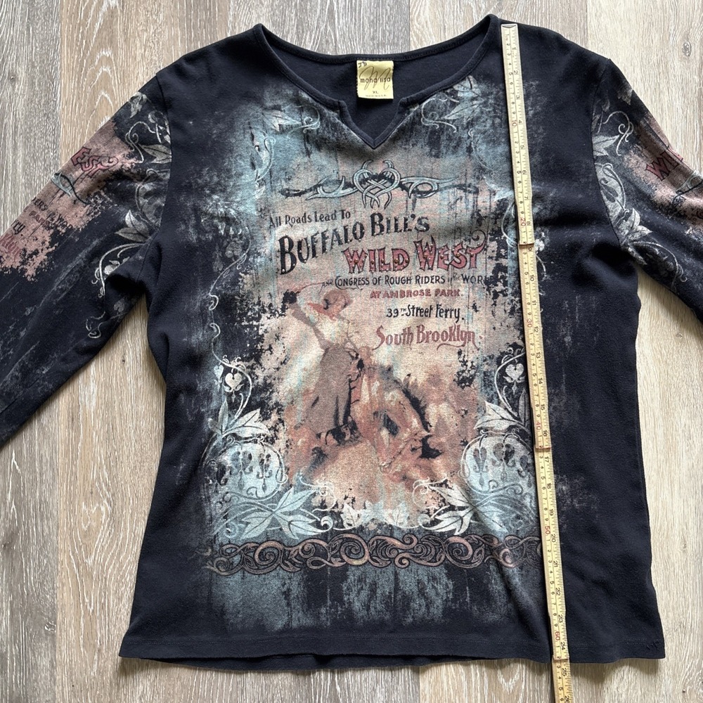 Vintage Mona Lisa Buffalo Bill's Wild West Women's XL Shirt USA Bling Western - Picture 13 of 16